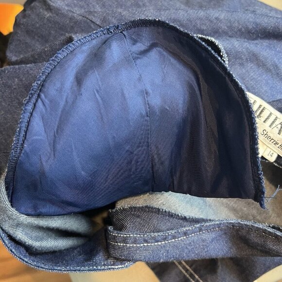 Chetta B Denim Midi Dress Snap Front Size 14 Peter Noviello Padded Shoulders - Picture 7 of 7